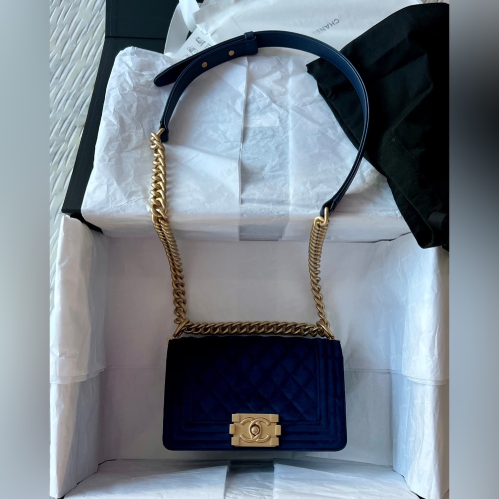 Chanel Small Velvet Le Boy Bag Blue